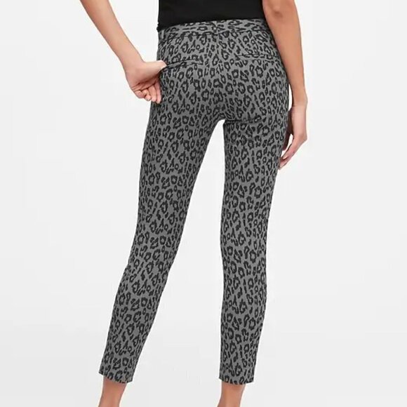 Banana Republic Black Gray Leopard Print Modern Sloan Skinny Ankle Pants Size 4 - Picture 3 of 8